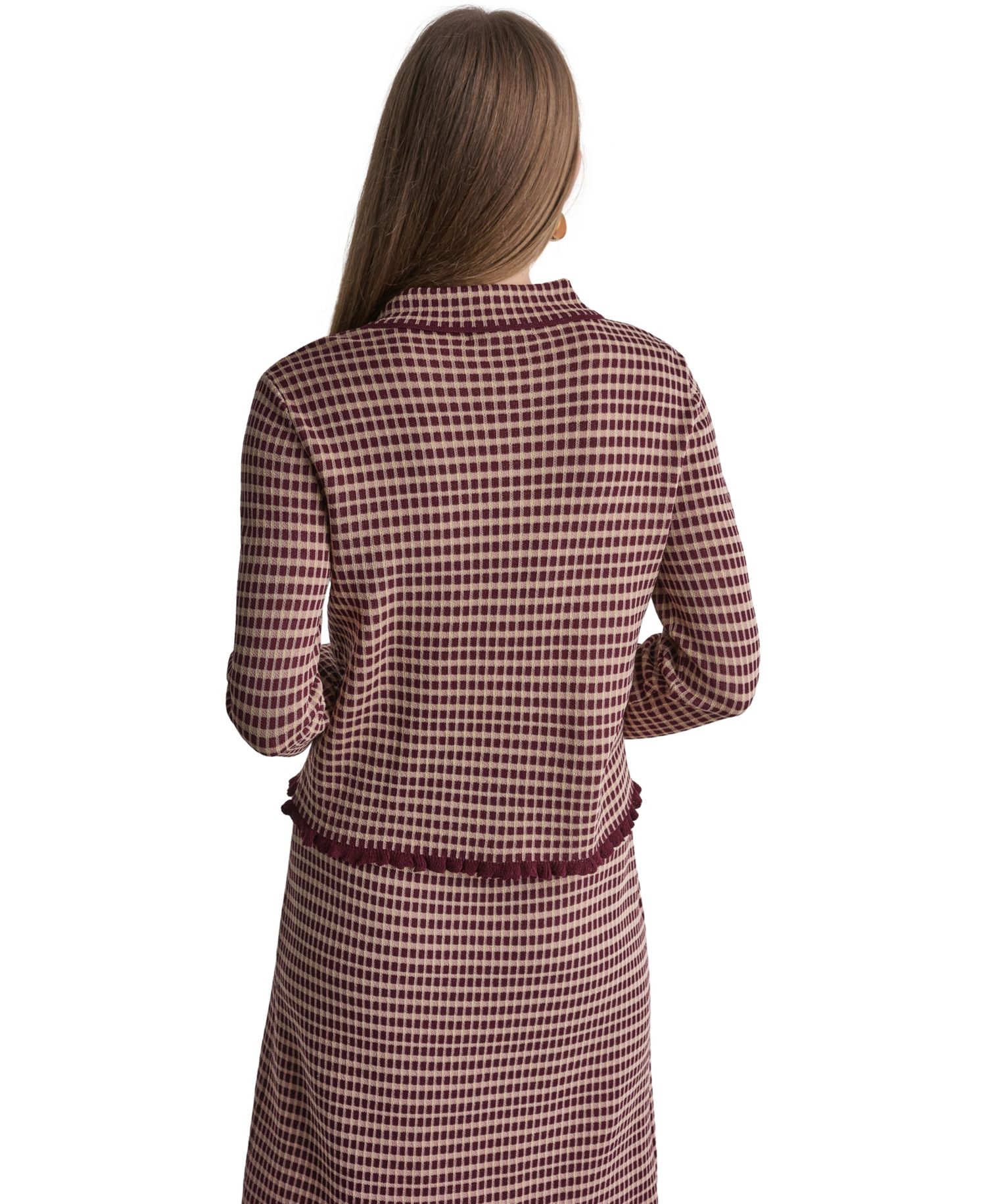 Women's Plaid Collared Long-Sleeve Cardigan