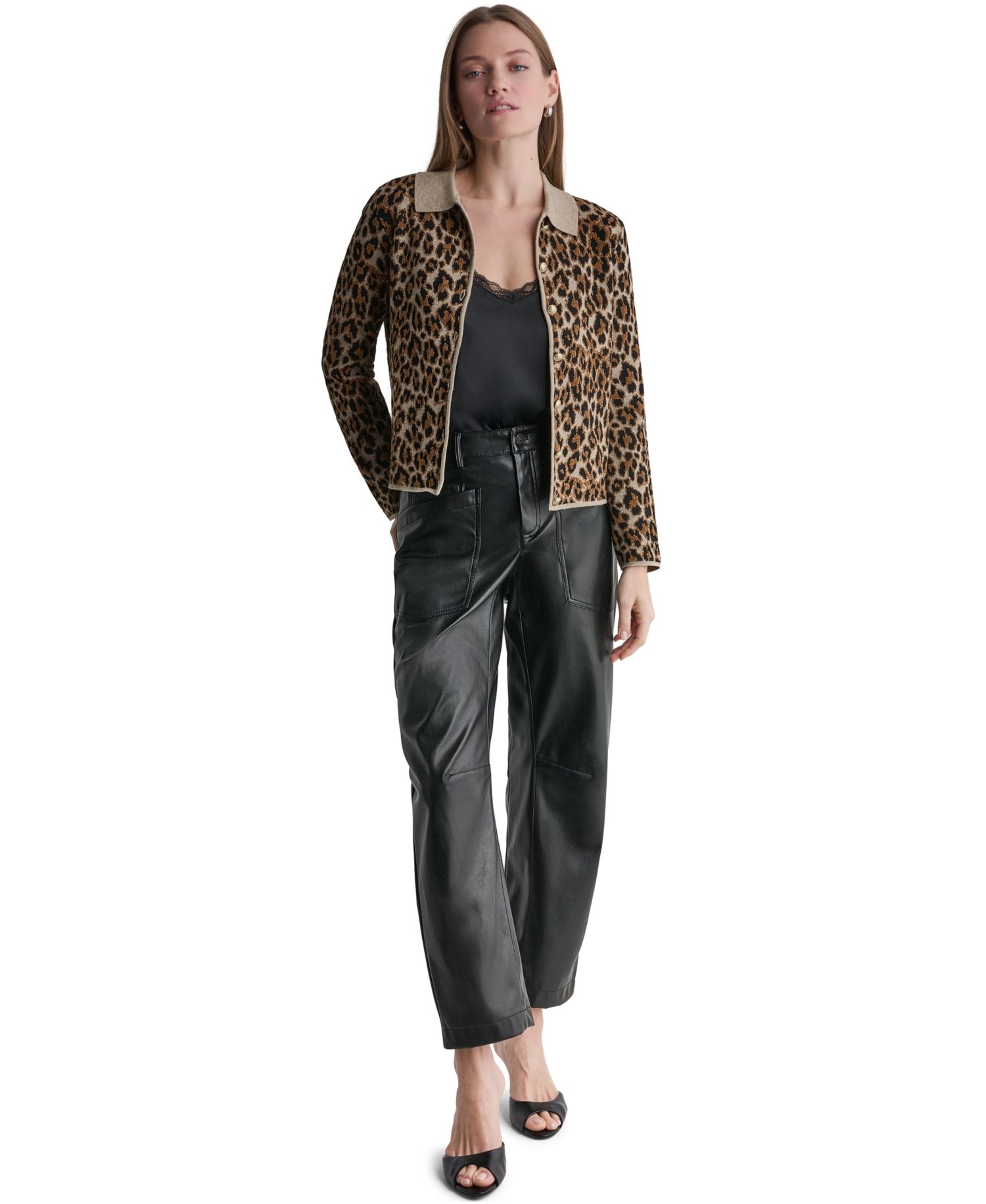 Women's Leopard-Print Button-Front Fitted Cardigan