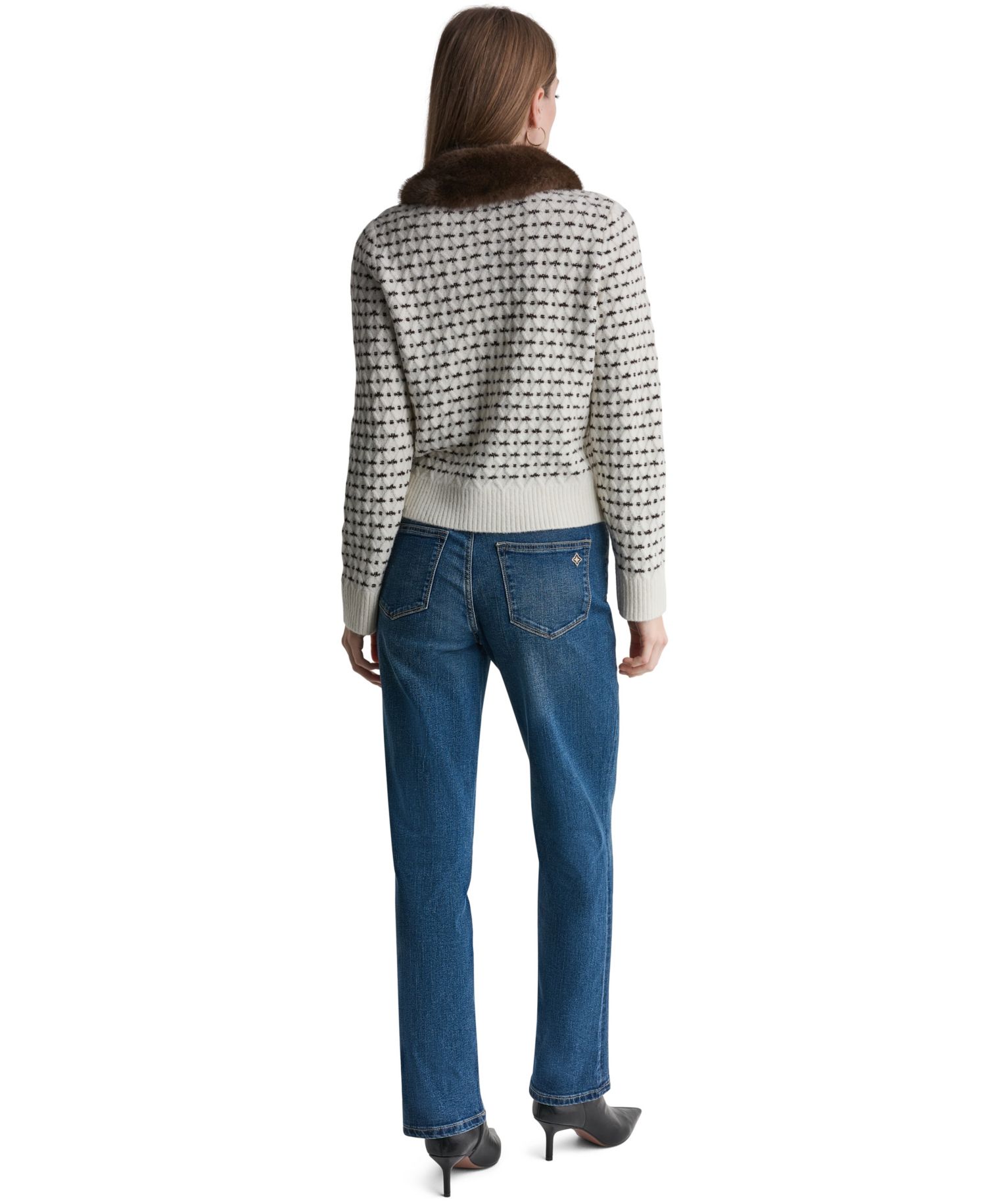 Women's Long-Sleeve Faux Fur Collar Cardigan