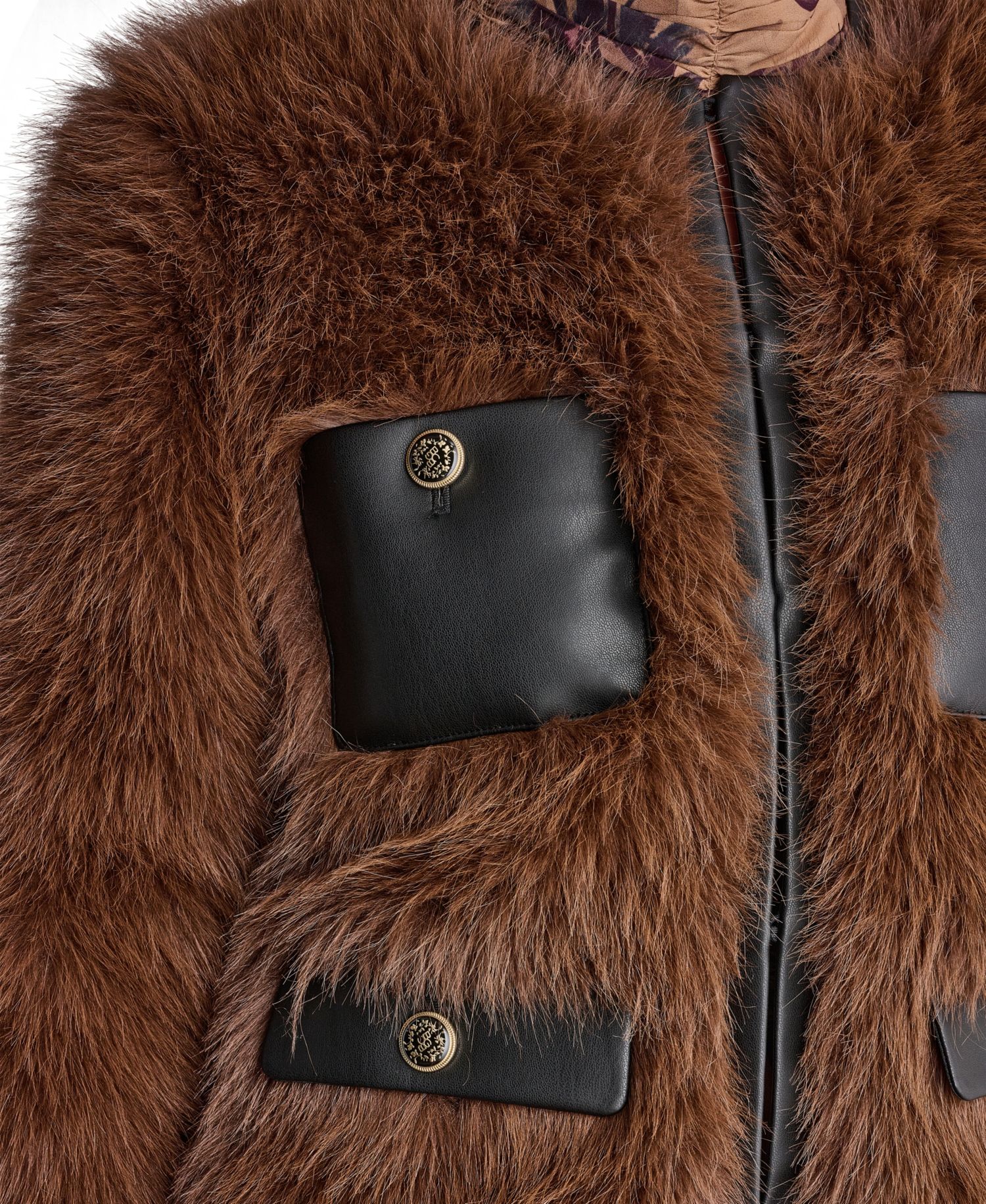 Women's Cropped Faux Fur Jacket with Faux Leather Trim