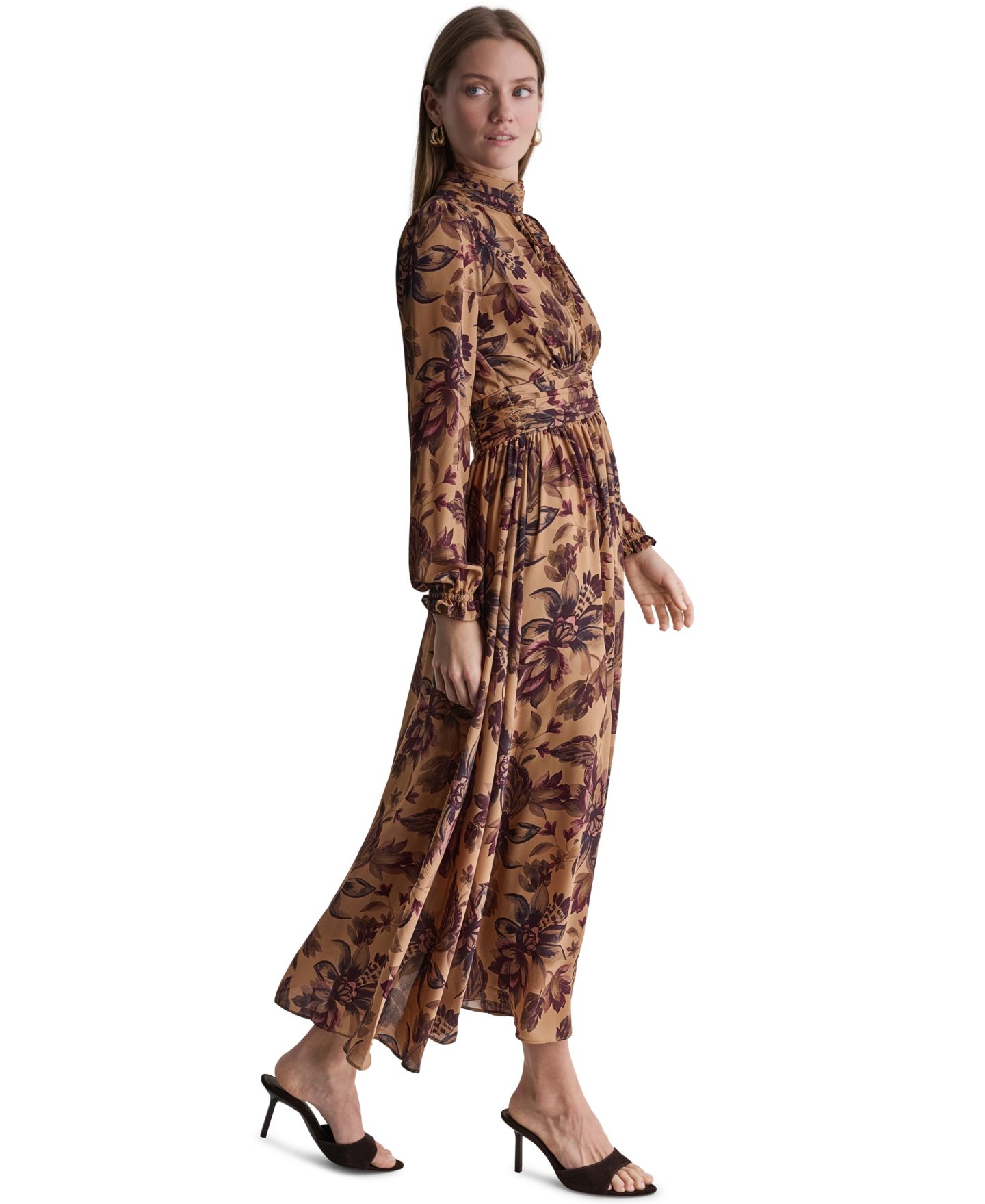 Женское платье BCBG Long Sleeve Floral-Print High-Neck Maxi, цвет: Мерло разноцветный — фото 4