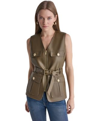 Women's Faux Leather Belted Sleeveless Vest