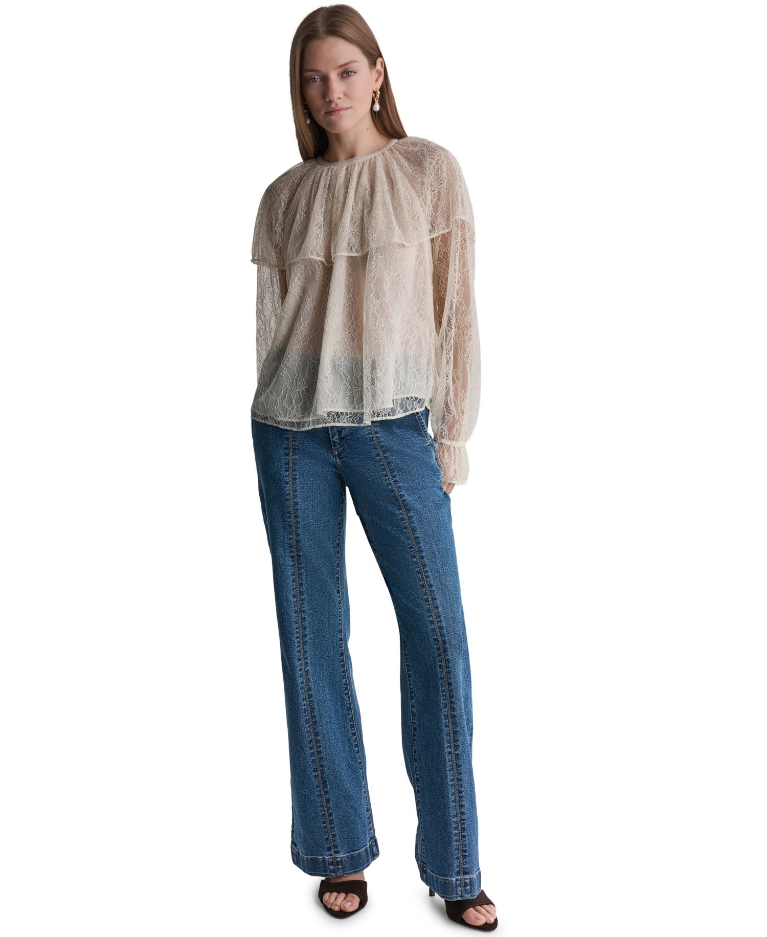 Women's Long-Sleeve Lace Cape Blouse