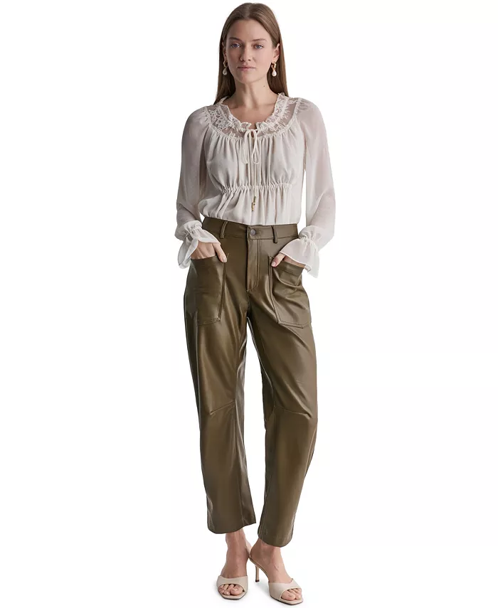 Women's Barrel Faux Leather Pants - thumbnail 9