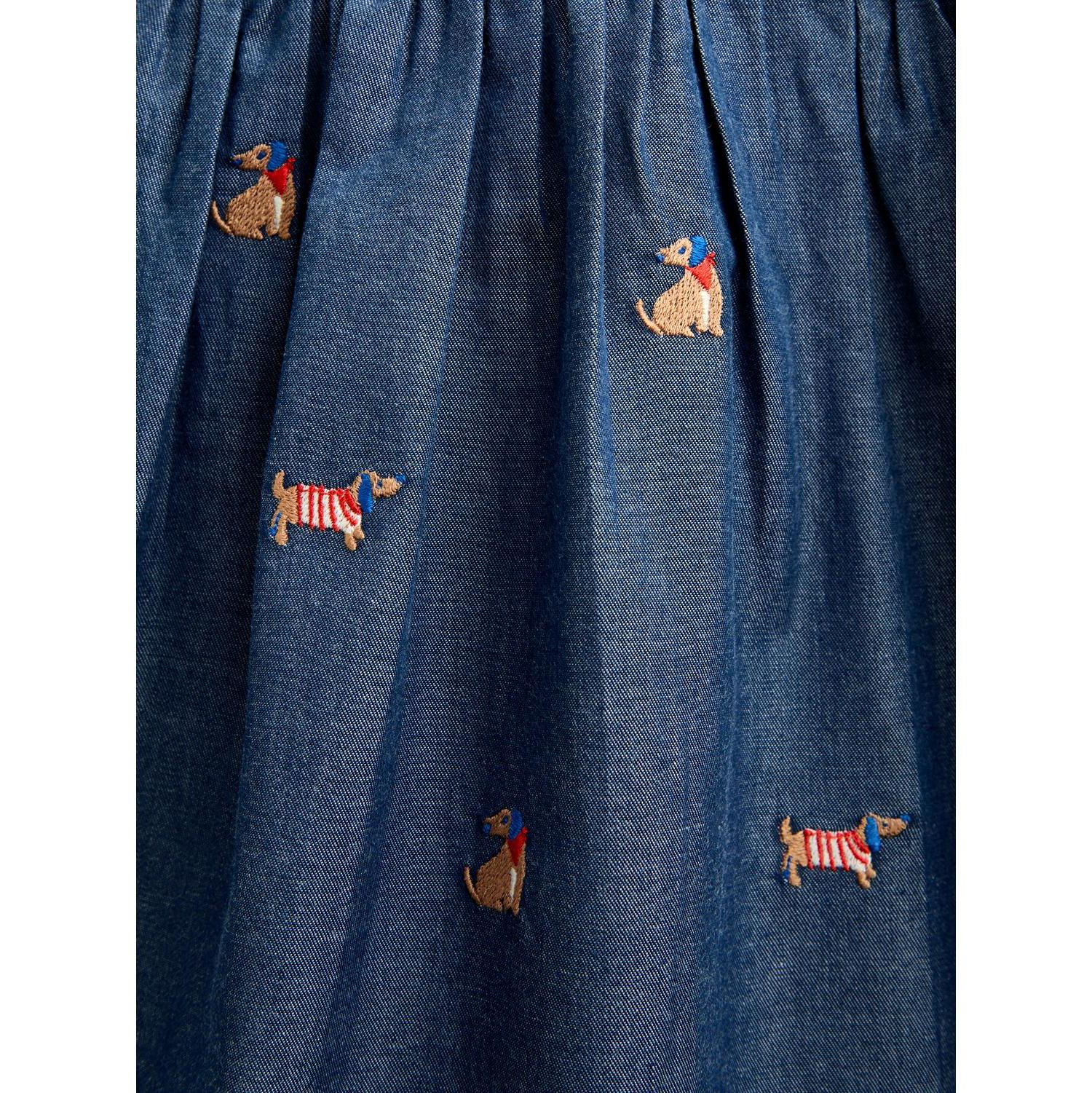 Girls' 4-16 Long-Sleeve Peter Pan Collar Embroidered Chambray Dress
