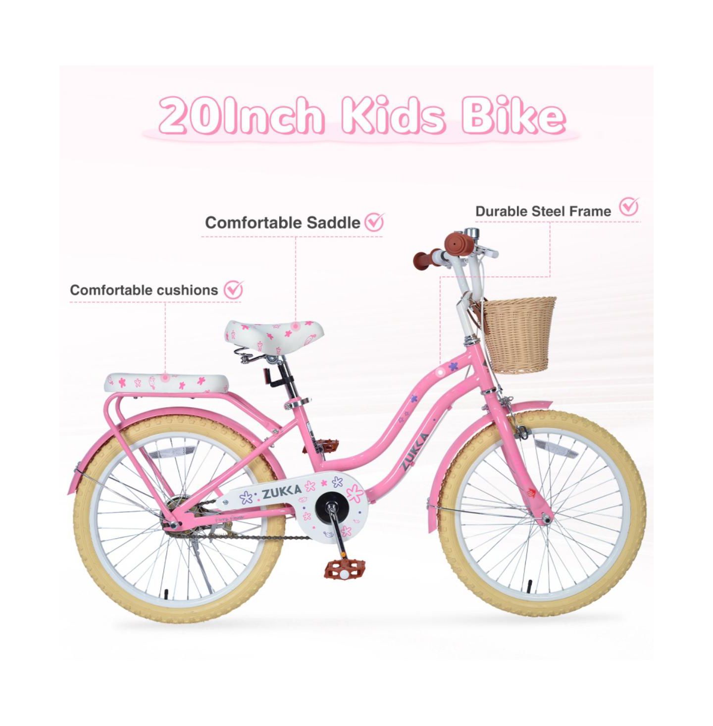 Детская игрушка ECHTPeak 20 Inch Girls' Bike, Single-Speed with Adjustable Seat and Rear Basket, 7–10 лет, цвет: Розовый — фото 3