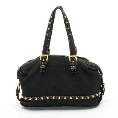 Women's Studded Selleria Canvas and Leather Satchel