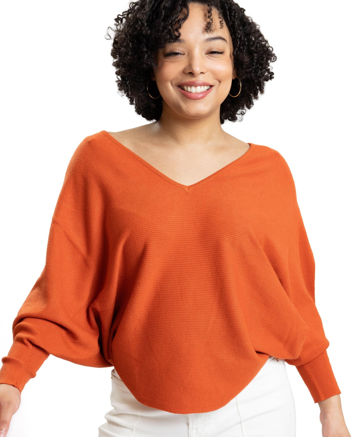 Women's Jennifer V-Neck Dolman-Sleeve Loose-Fit Sweater