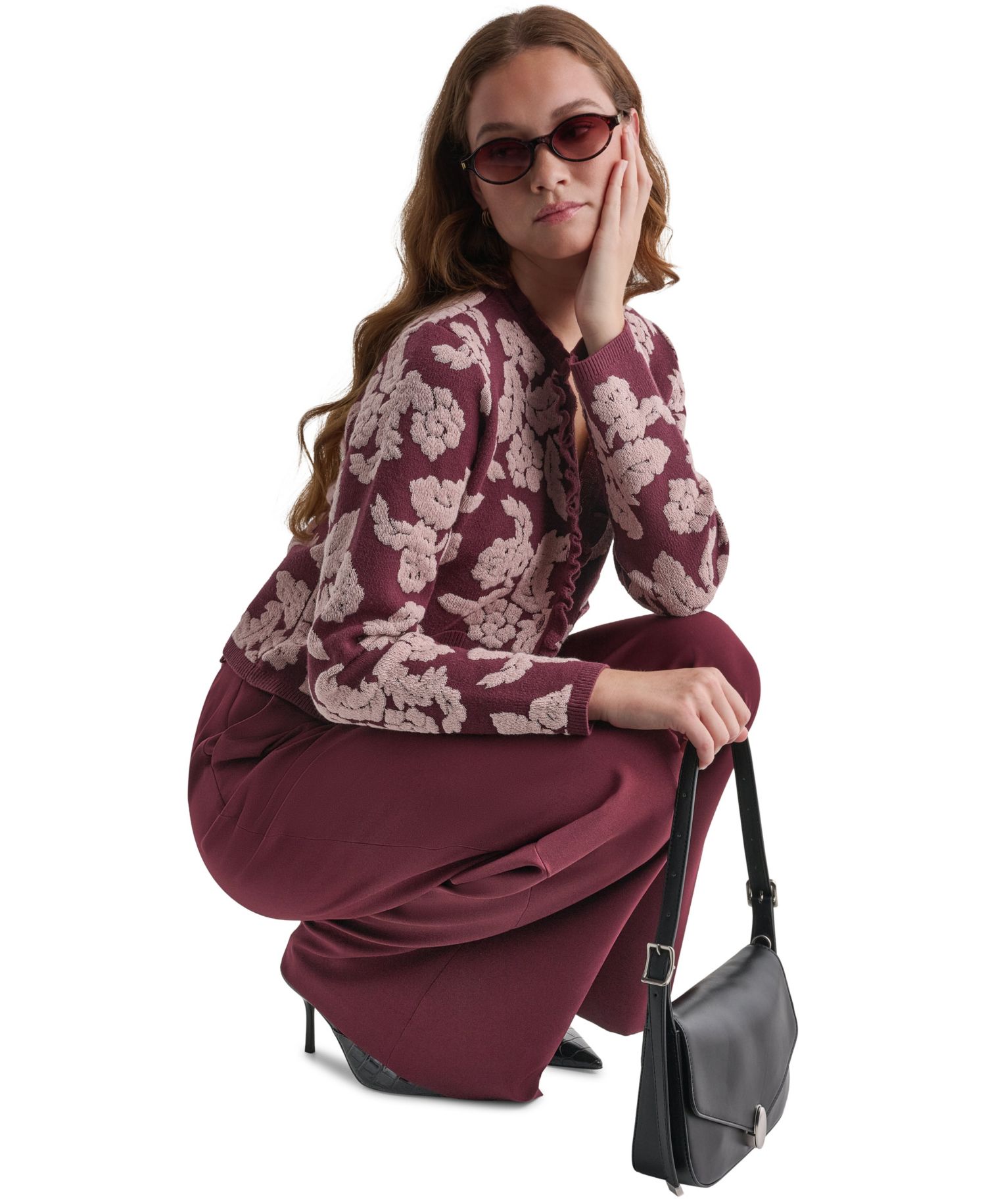 Women's Floral Crew-Neck Cardigan Sweater