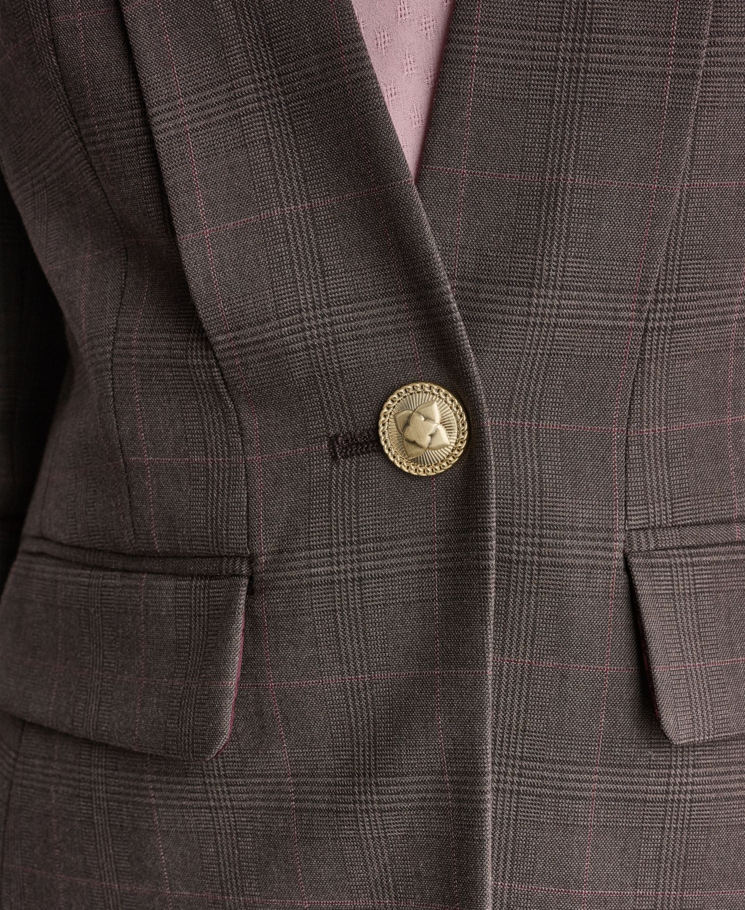 Women's Plaid Shoulder-Padding Blazer