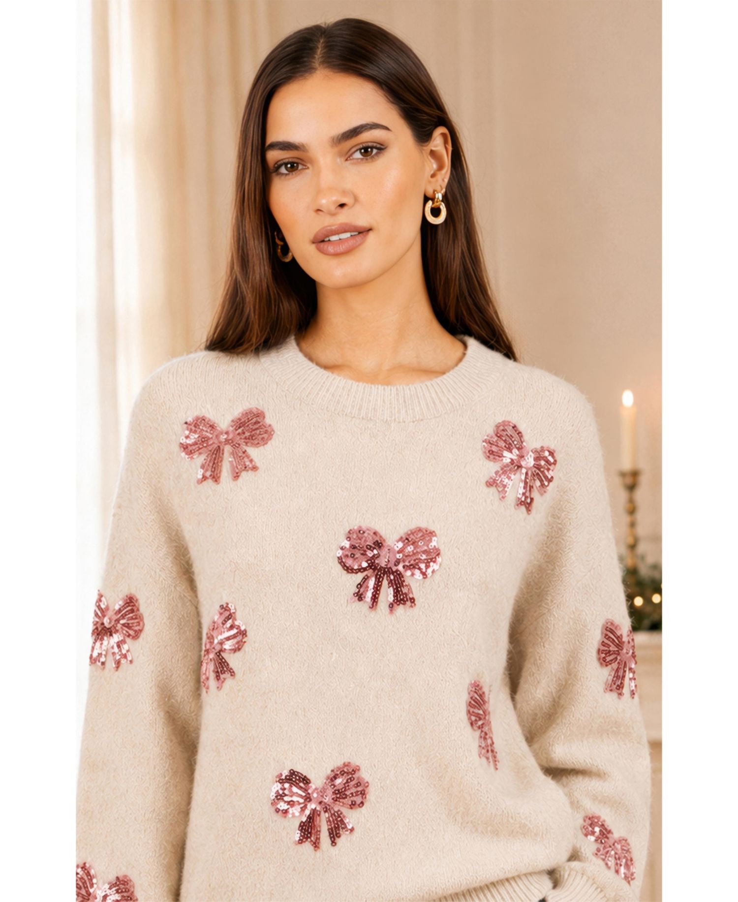 Women's Relaxed Sequin Bow Sweater