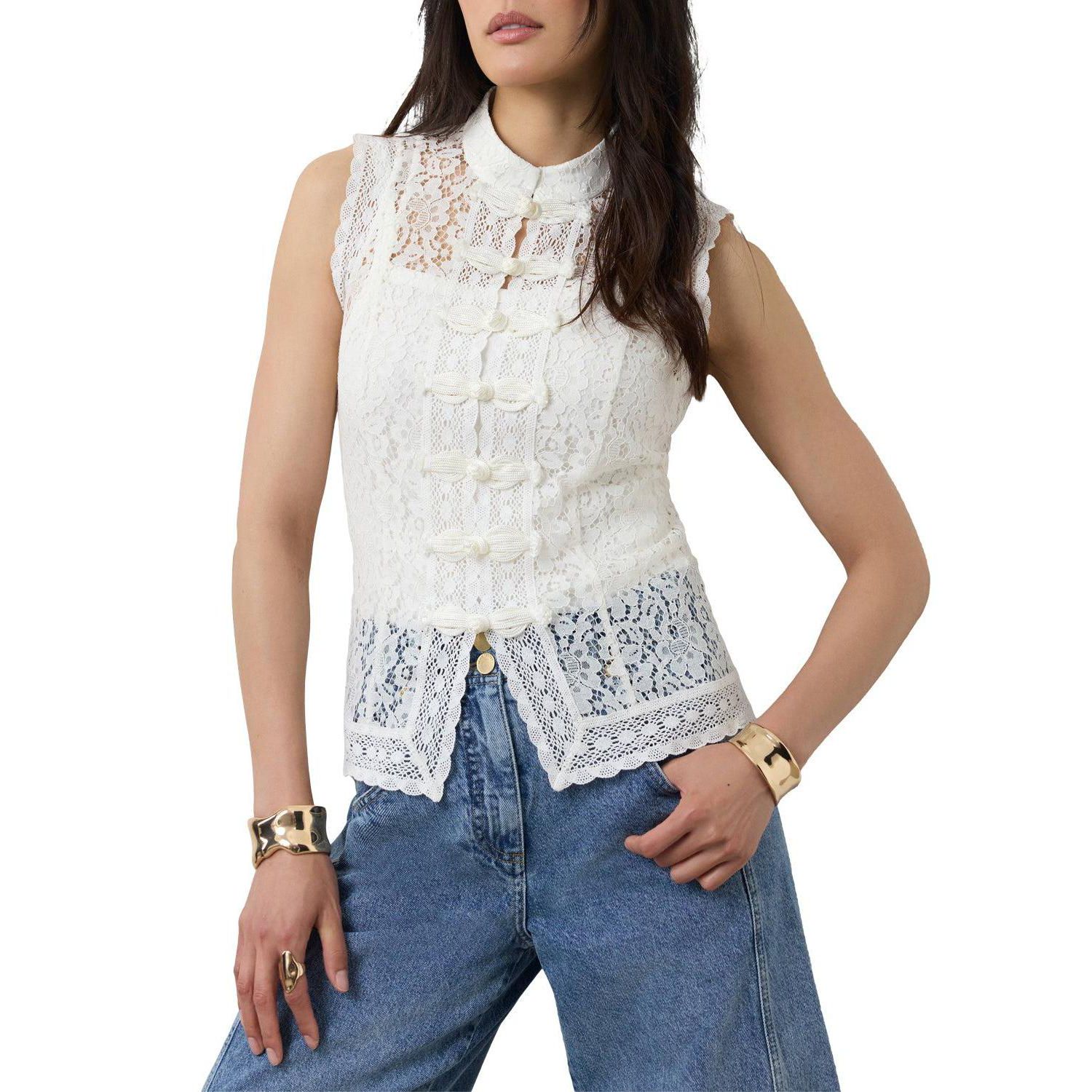 Women's Lace Detail Military Top