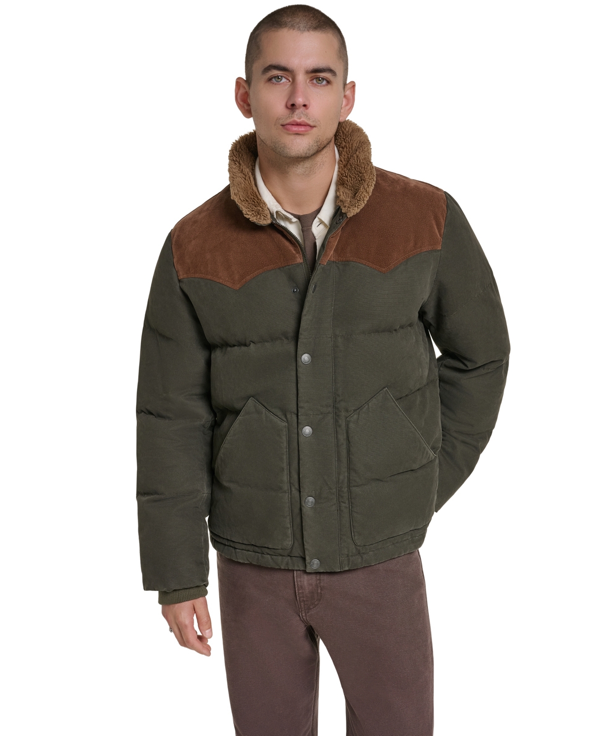 Levi's Men's Quilted Mixed-Media Rancher Jacket - Olive