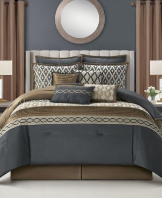 Stratford Park - Caval Patchwork 12-Piece Comforter Set, King Gray