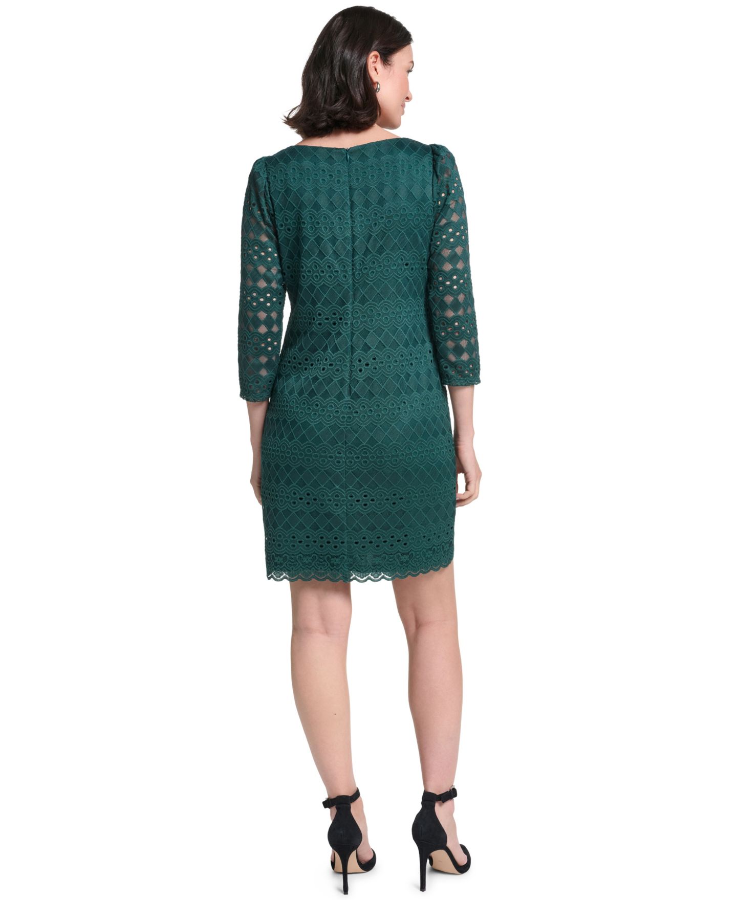 Женское платье Jessica Howard Petite Lace Shift Boat Neck 3/4-Sleeve, цвет: Тёмно-зелёный — фото 5