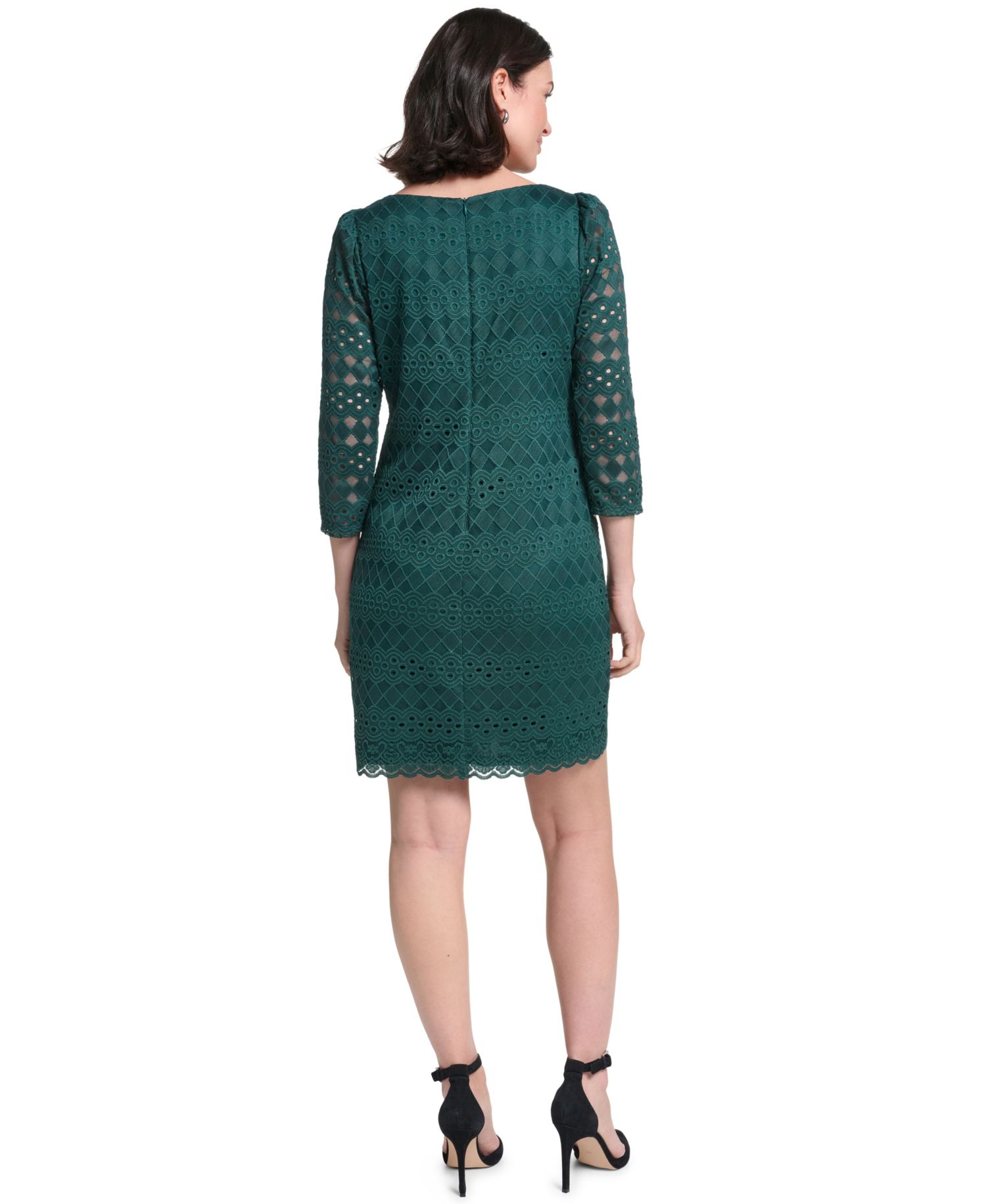 Petite Lace Shift Boat Neck 3/4-Sleeve Dress