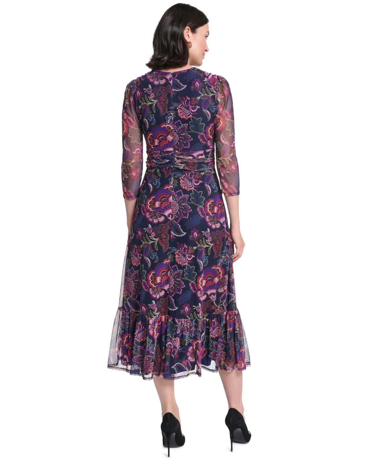 Jessica Howard Petite Floral-Print A-Line 3/4-Sleeve Midi Dress