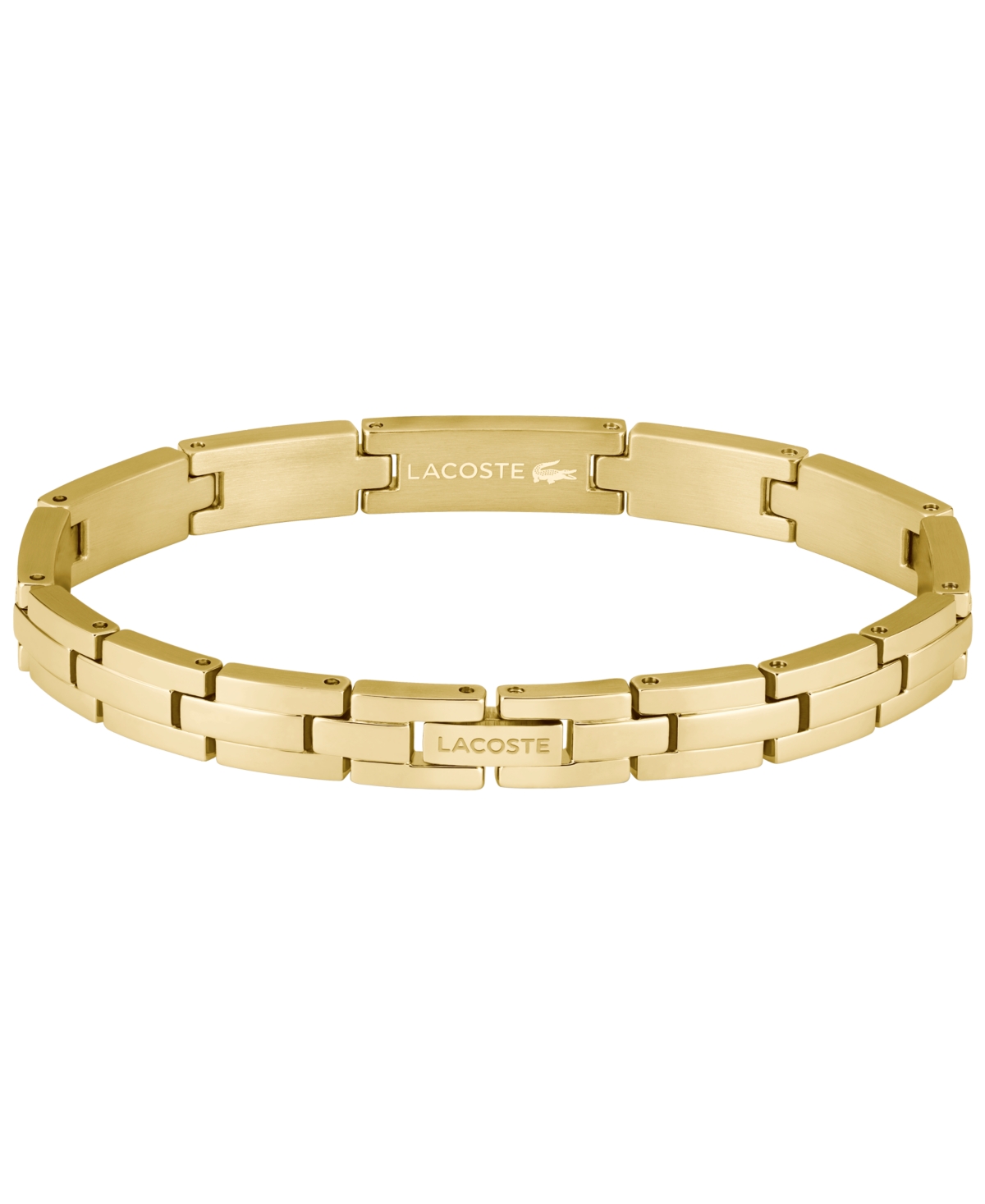 Lacoste Men's Stencil Gold-Tone Stainless Steel with Green Enamel Crocodile Bracelet