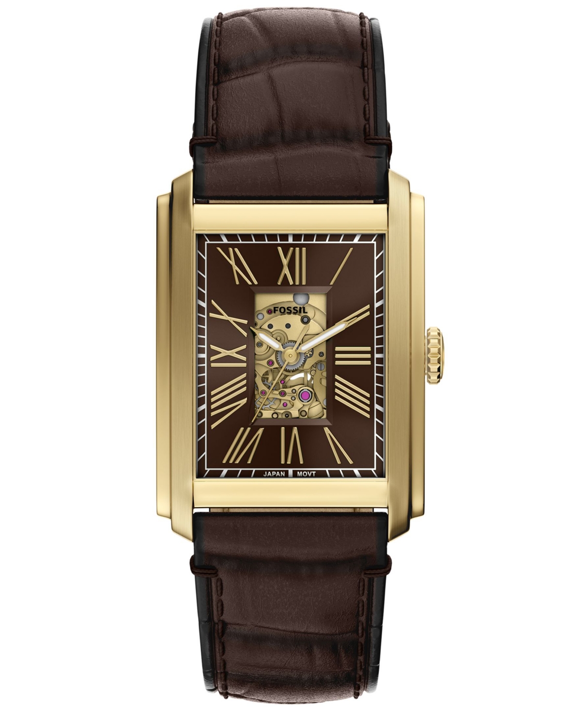 Fossil Men's Carraway Automatic Brown Croco Leather Watch 42mm