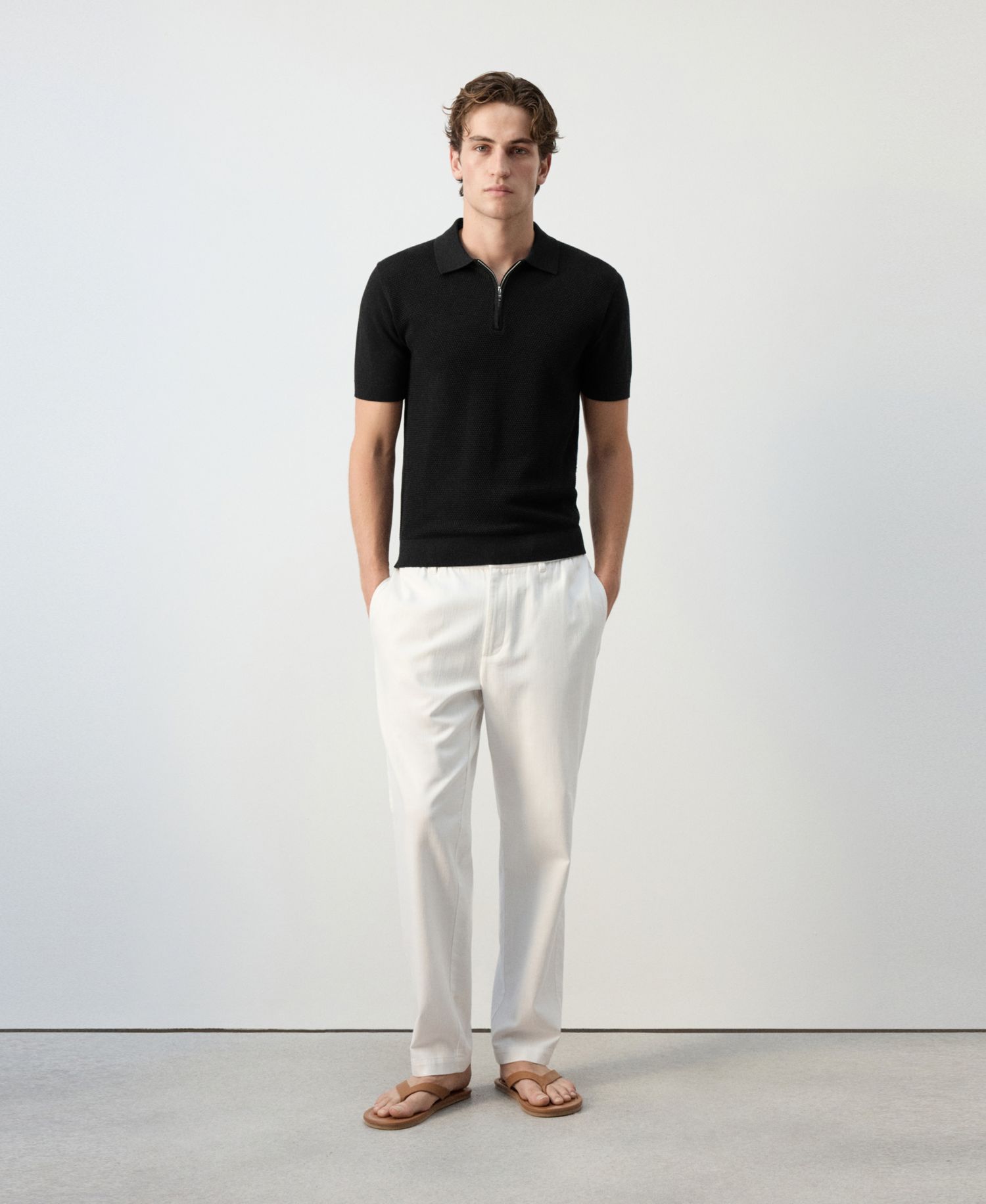 Men's Quarter-Zip Slim-Fit Structured Polo Shirt