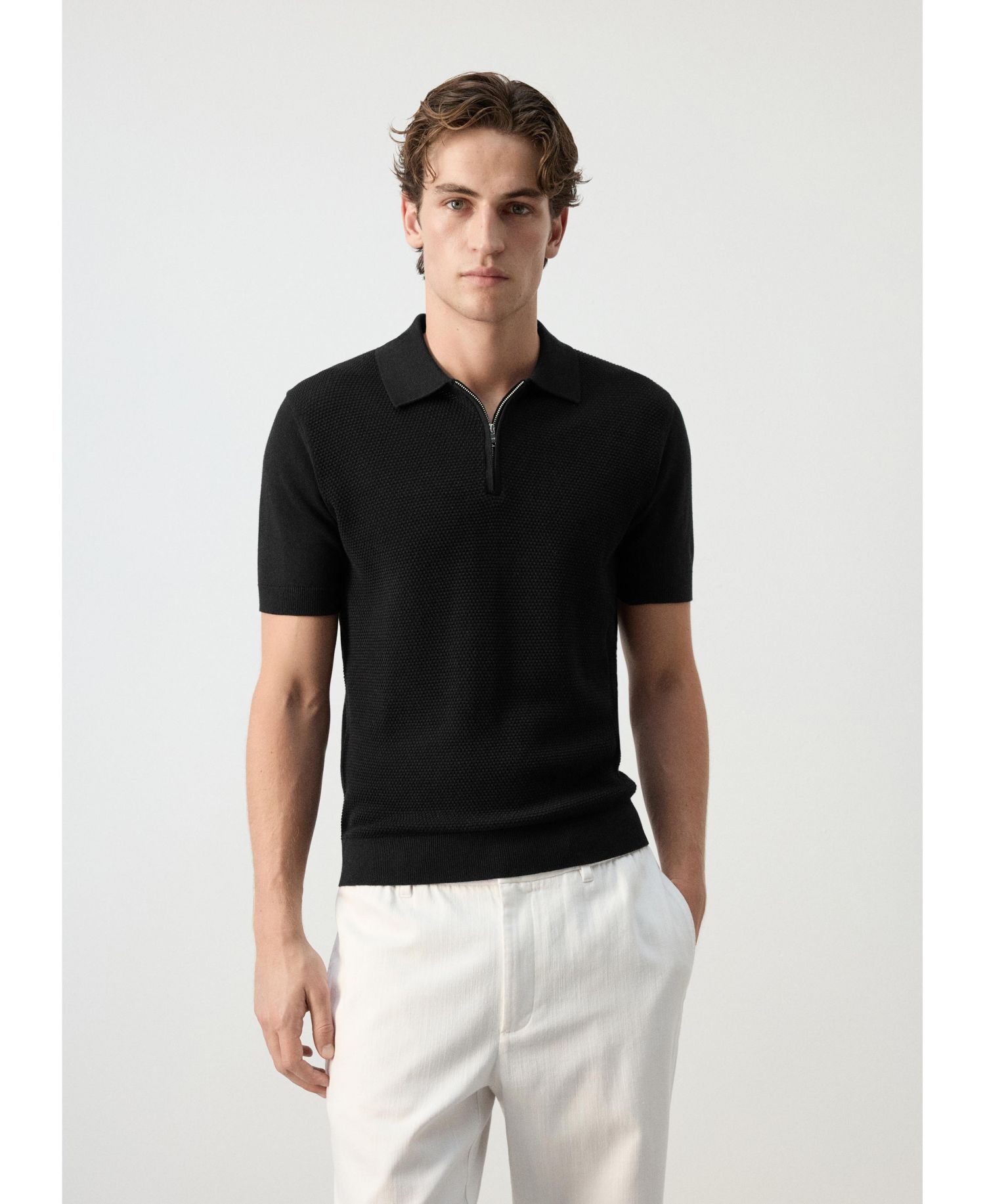 Men's Quarter-Zip Slim-Fit Structured Polo Shirt