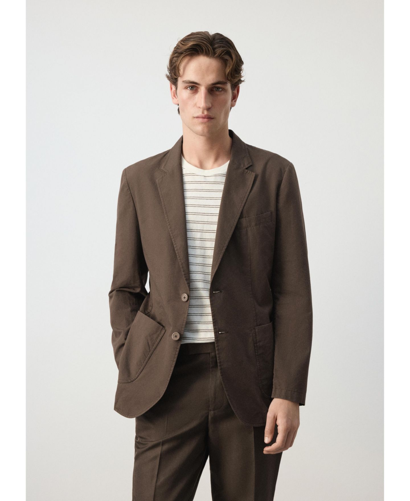 Мужской пиджак MANGO Slim Fit Cotton Lyocell Blend Blazer, цвет: Коричневый — фото 9