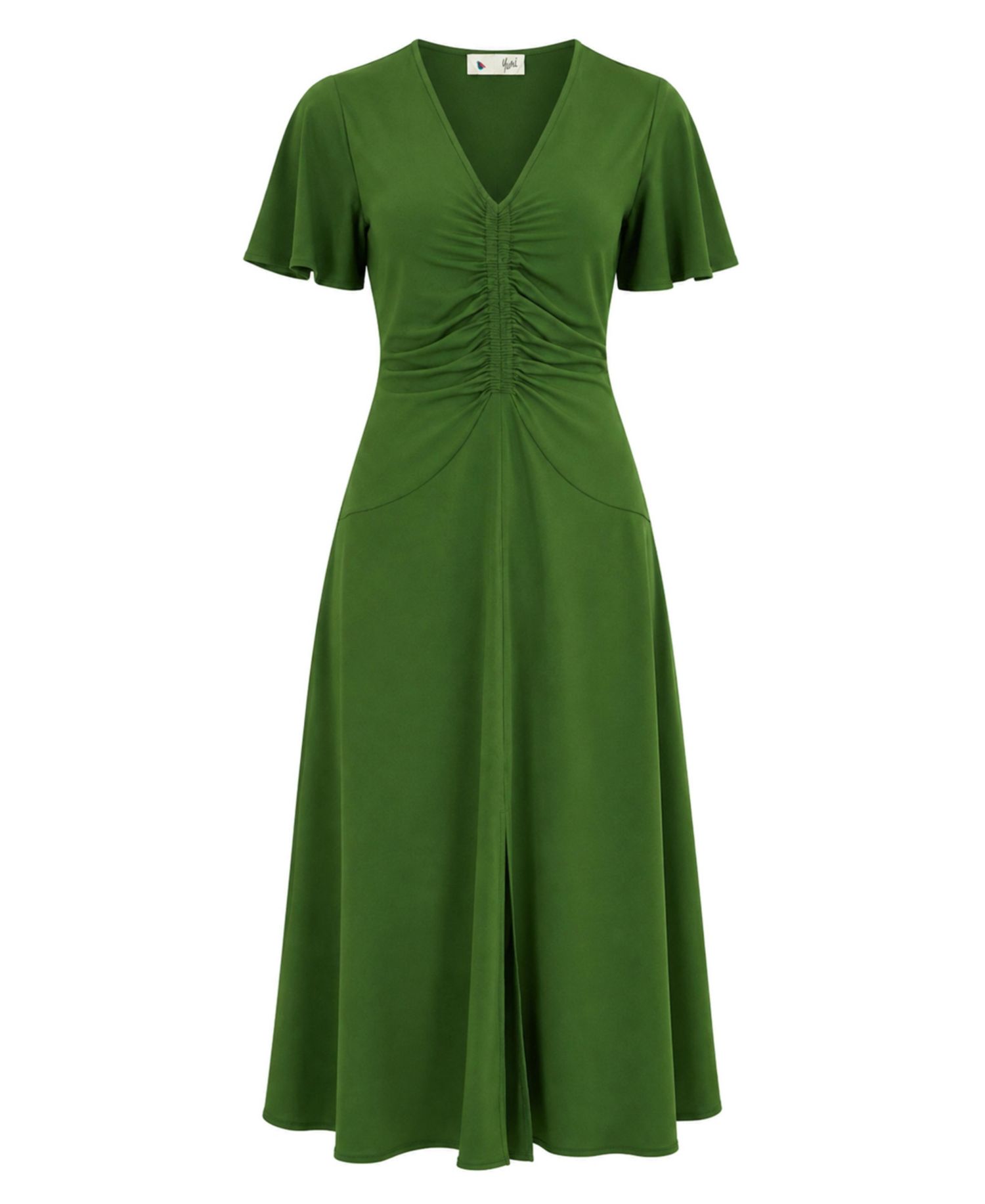 Women's Ruched Front Stretch Midi Dress