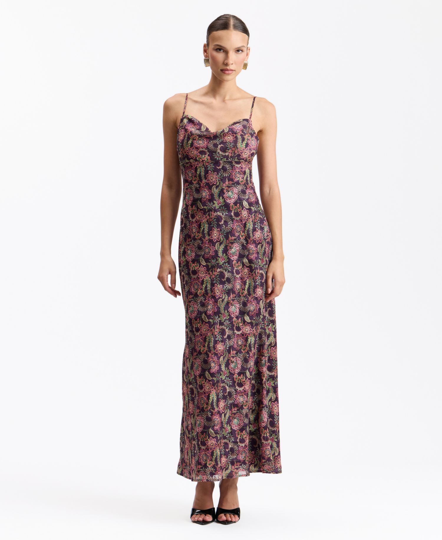 Women's Floral Cowl Neck Fringe Cape Scarf Maxi Dress