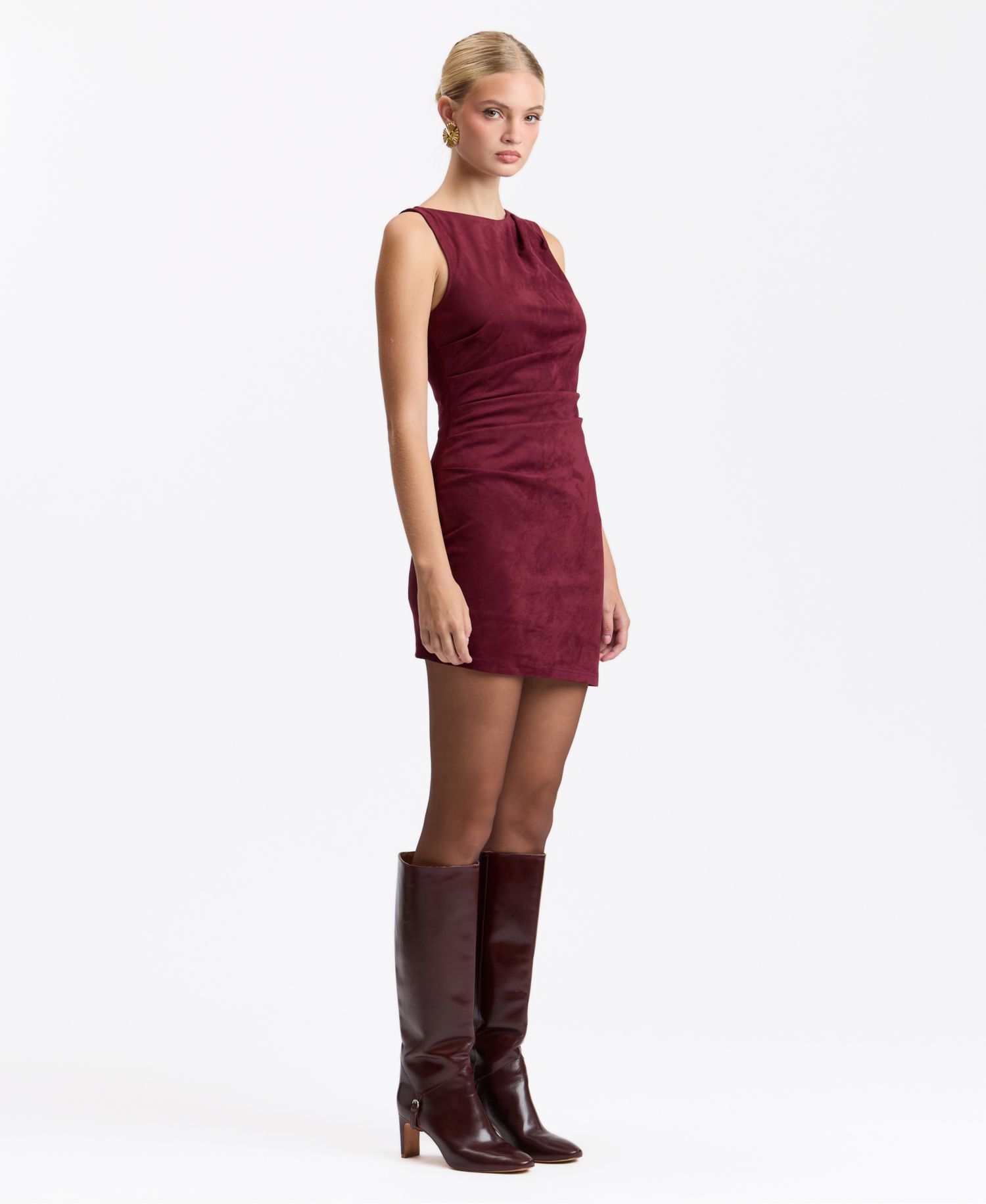 Women's One-Shoulder Asymmetric Faux Suede Mini Dress