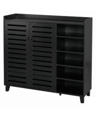 Freestanding Shoe Cabinet with 2 Doors and 5 Open Storage Cubbies