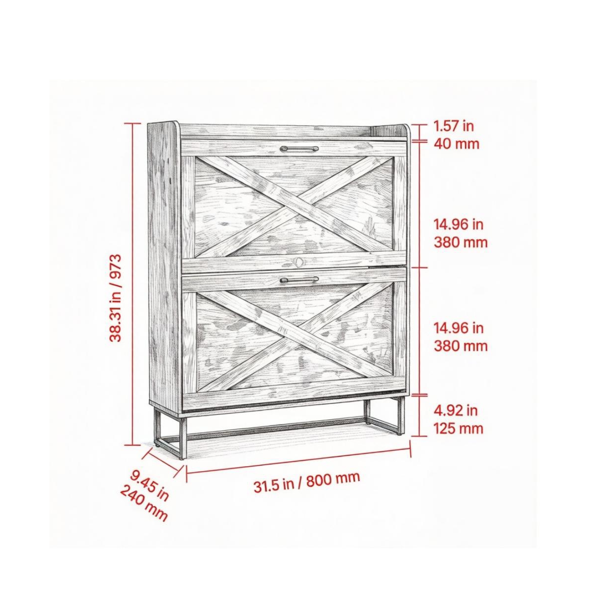 Slickblue 2 Drawer Shoe Storage Cabinet with Two Storage Layers per Drawer