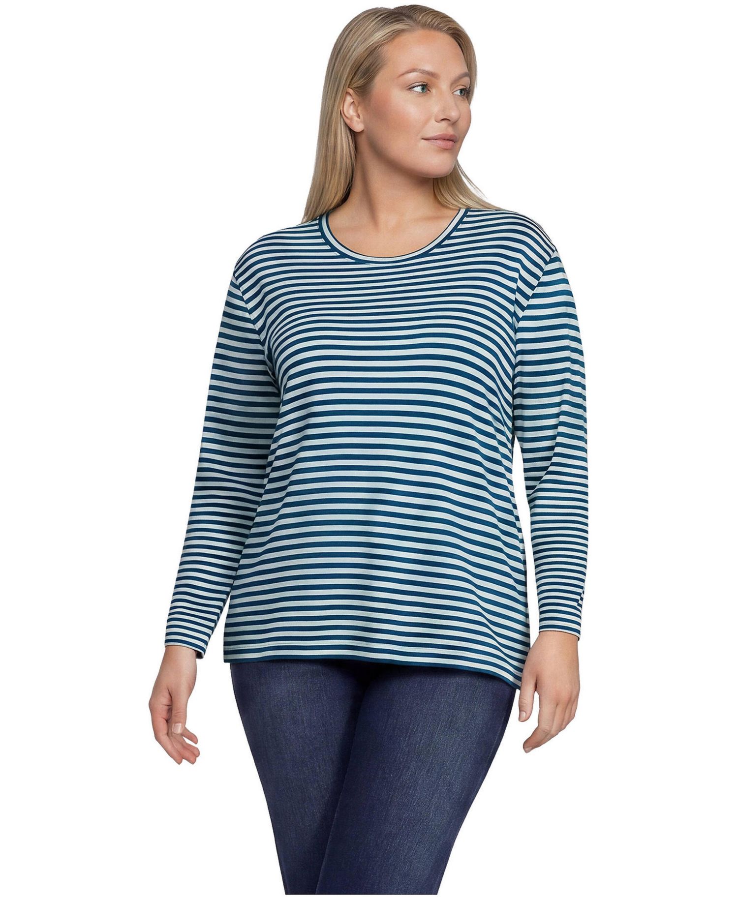 Plus Size Cotton Relaxed Long Sleeve Crew Neck