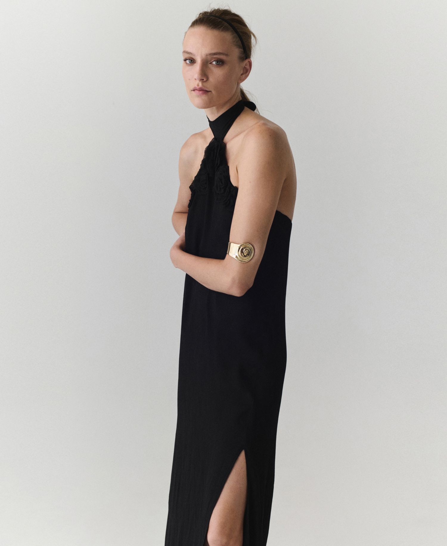 Women's Halter Floral-Detail Side-Slit Dress