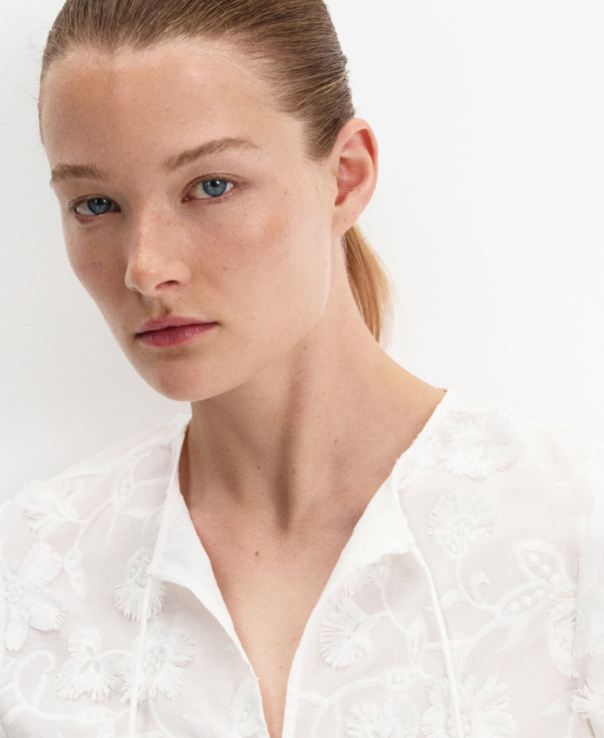 Mango Women's Floral Embroidery Cotton Blouse