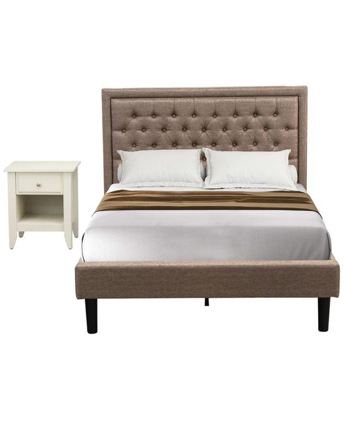 East West Furniture KD16F-1GA0C 2 Piece Full Size Bed Set - Platform Bed Headboard with 1 Nightstand - Dark khaki