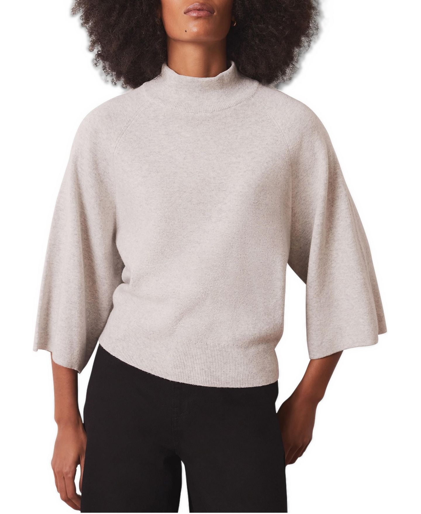Женский топ Mint Velvet Mock Neck 3/4-Sleeve Bell Sleeve Cotton-Blend, цвет: Серый — фото 2