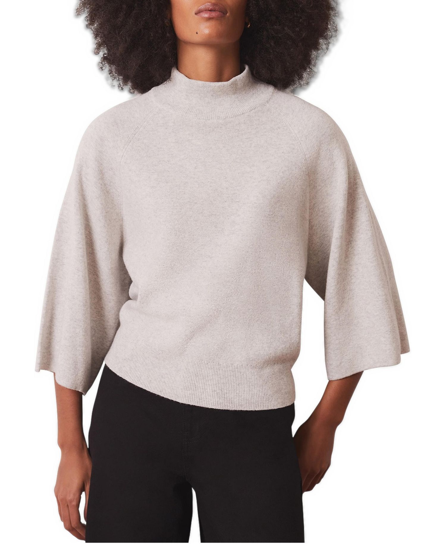 Women's Mock Neck 3/4-Sleeve Bell Sleeve Cotton-Blend Top