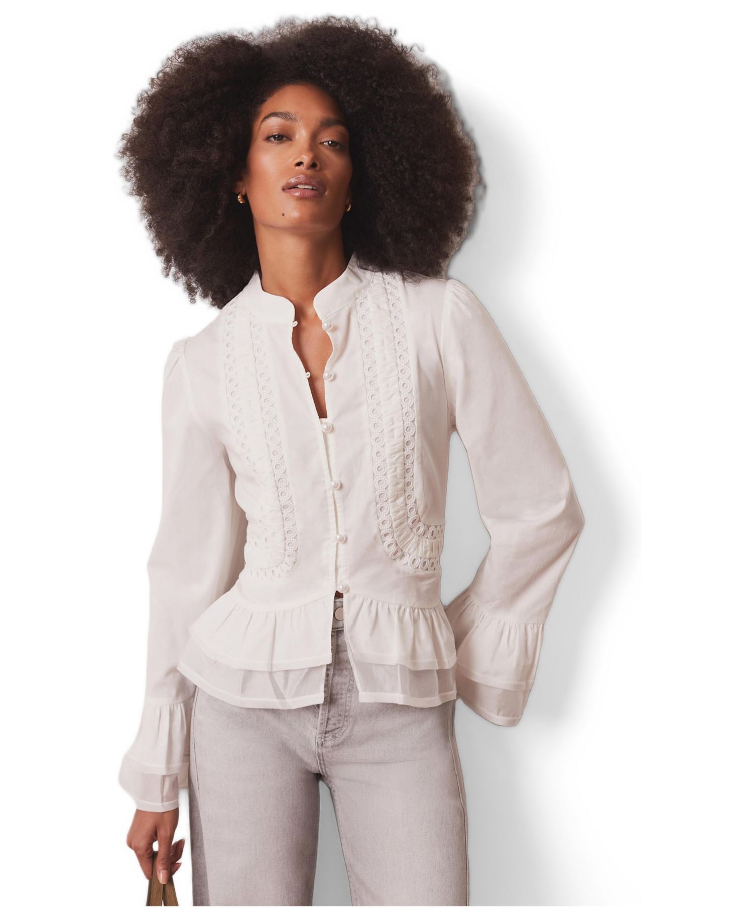 Women's Lace Long-Sleeve Stand Collar Blouse
