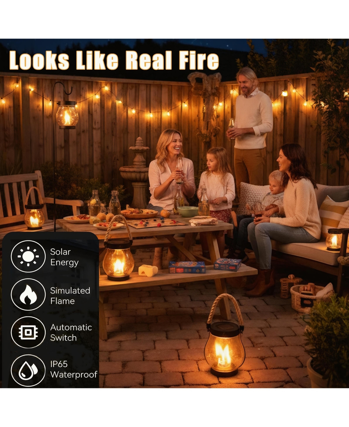 Cushry Solar Lantern Outdoor Lights Large Waterproof Flickering Flame Solar Lantern for Yard Garden Patio Hanging Tabletop Decor ( Pieces