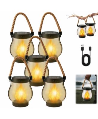 Solar Lantern Outdoor Lights Large Waterproof Flickering Flame Solar Lantern for Yard Garden Patio Hanging Tabletop Decor (5 Pieces)