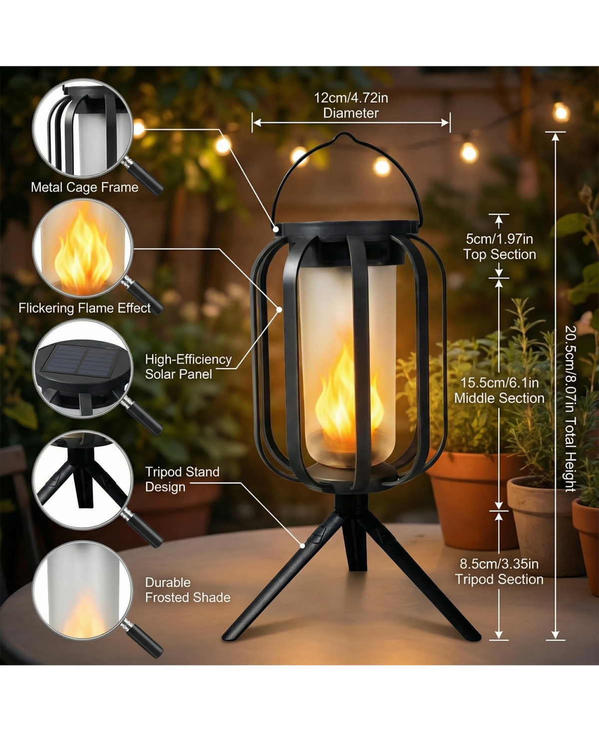 Cushry Solar Lanterns Outdoor Waterproof Hanging Solar Lantern Flickering Flame Solar Lights for Garden Patio Yard Decor (5 Pieces)