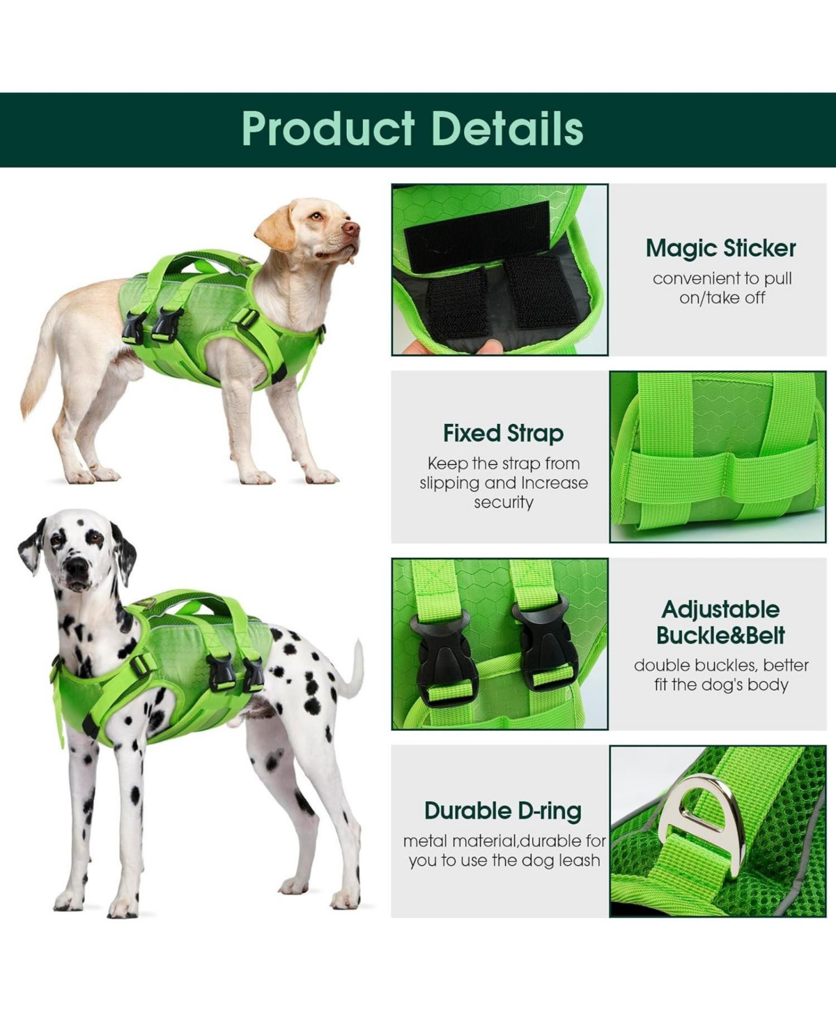 High-Flotation Ripstop Reflective Safety Life Vest for Dogs with Rescue Handle