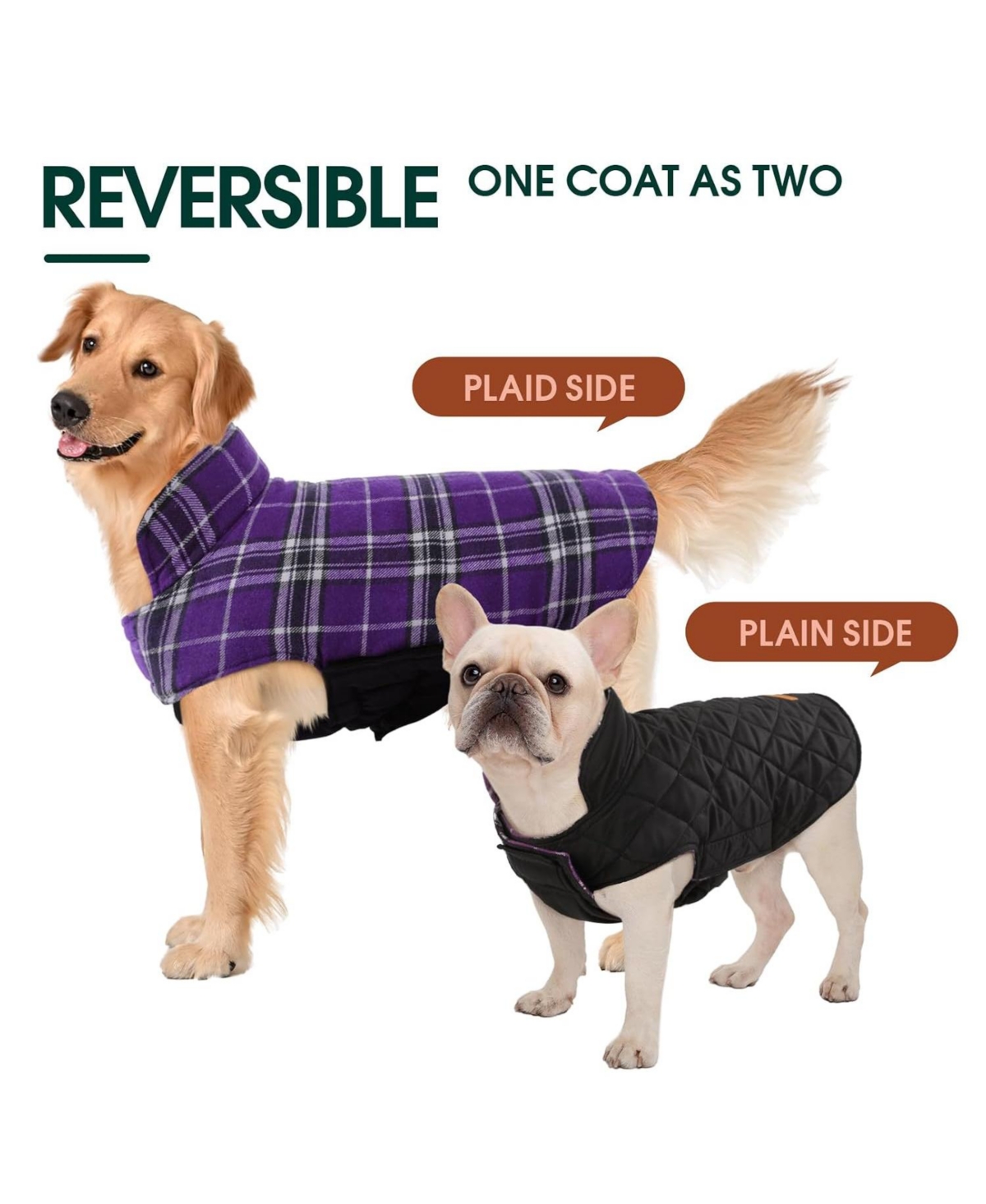Reversible Waterproof Fleece-Lined Dog Jacket with Leash Access for Cold Weather