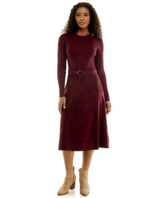 Juniors' Mock Neck Long-Sleeve A-Line Sweater Dress