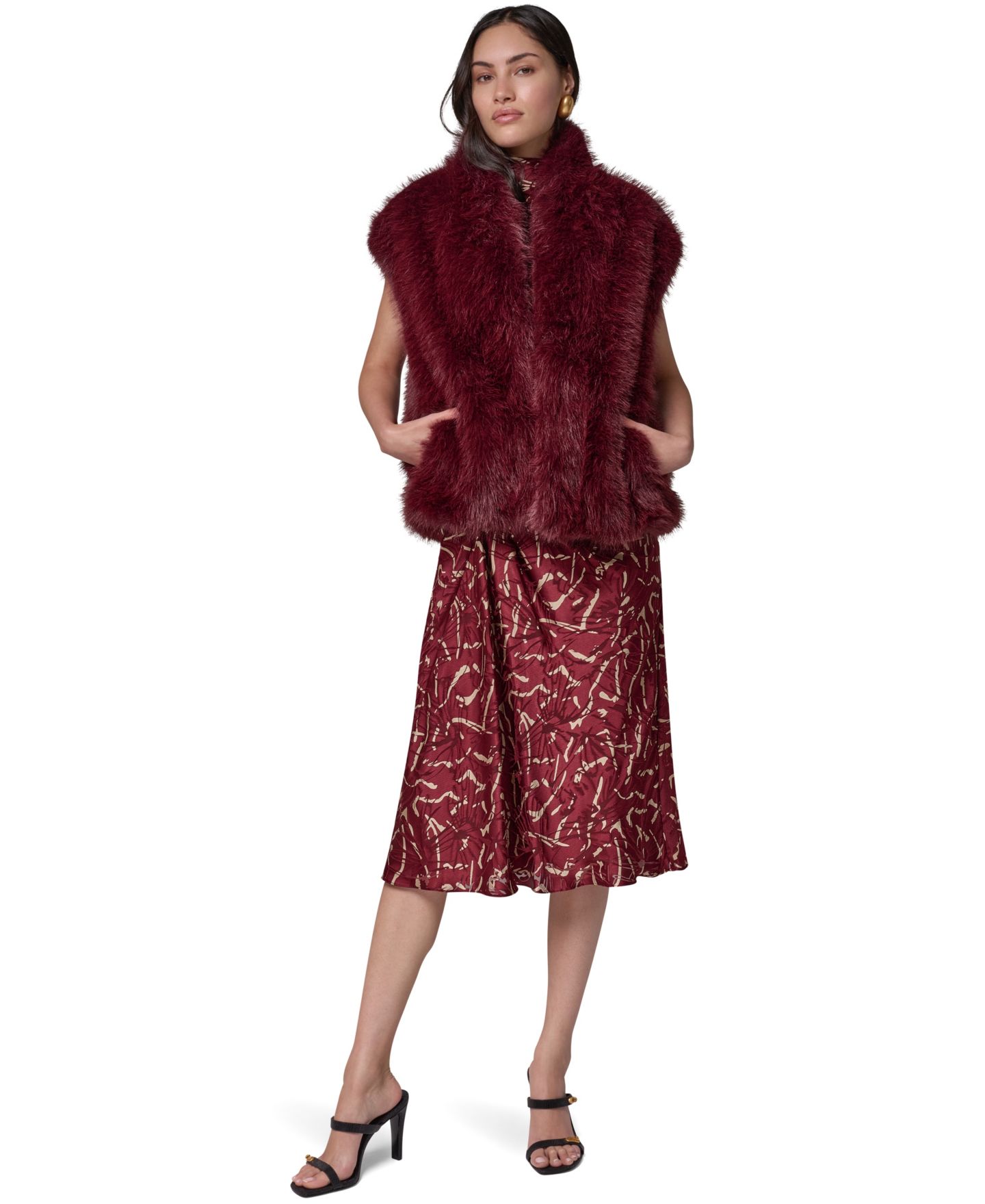Женский жилет Donna Karan New York Faux-Fur Sleeveless Vest, цвет: Чёрный вишнёвый — фото 2