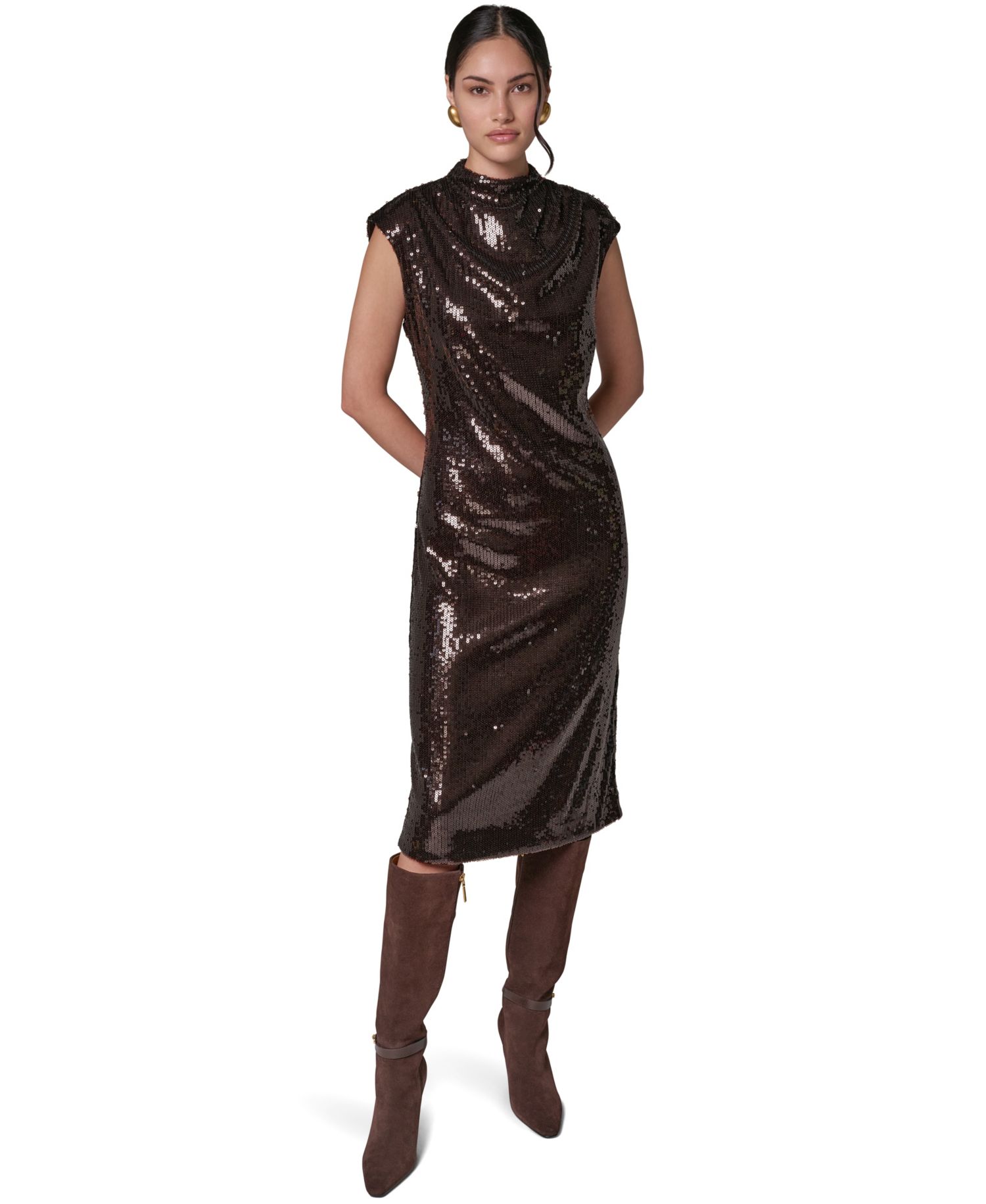 Women's Cowl Neck Sleeveless Sequin Dress