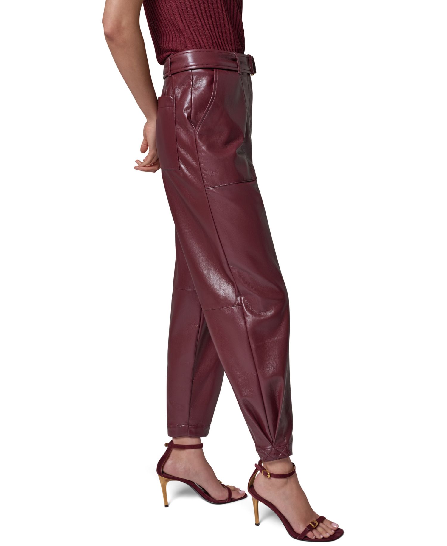 Women's Cargo High-Rise Tapered-Leg Polyurethane Pants
