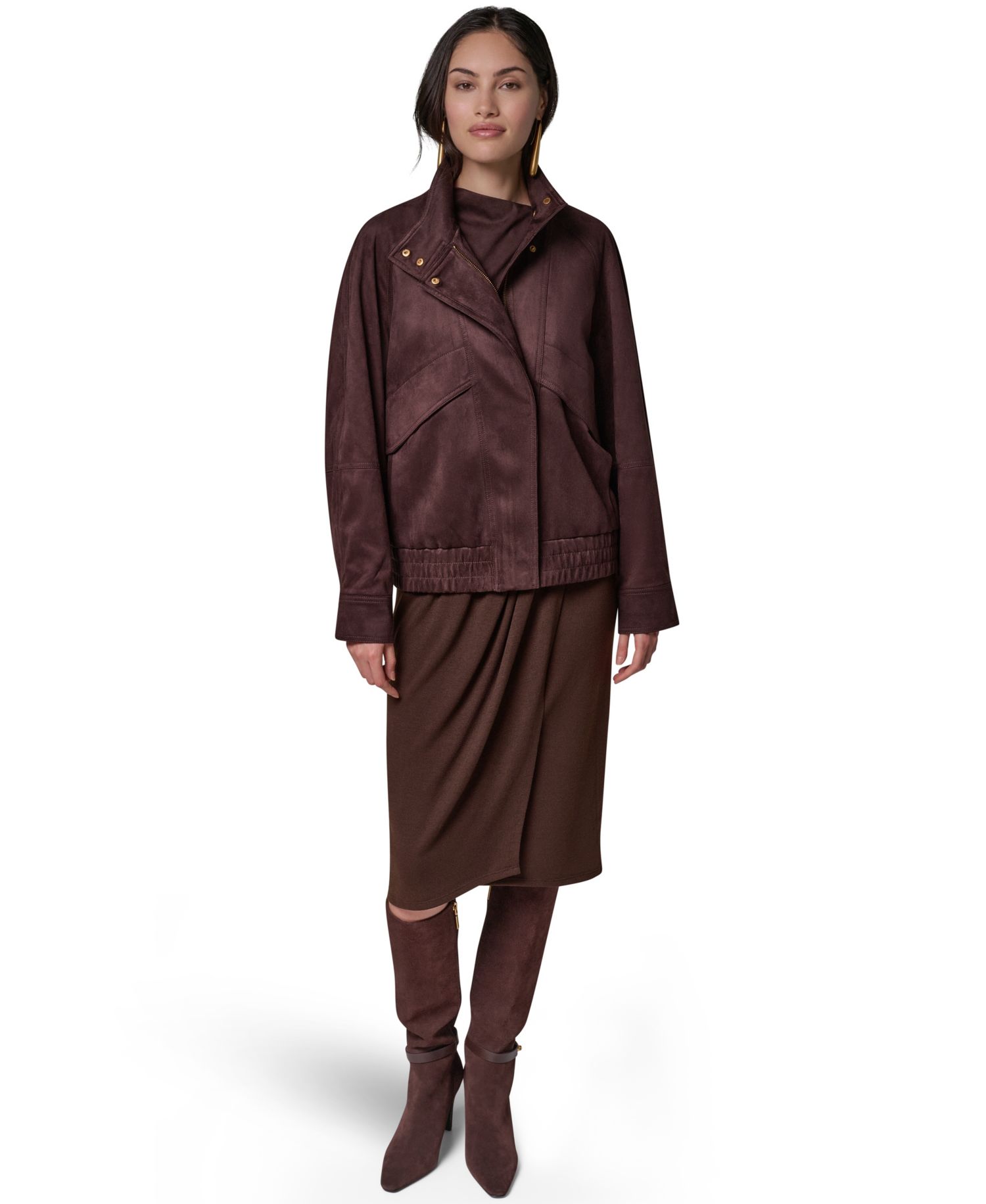 Women's Fitted Zip-Front Faux Suede Jacket