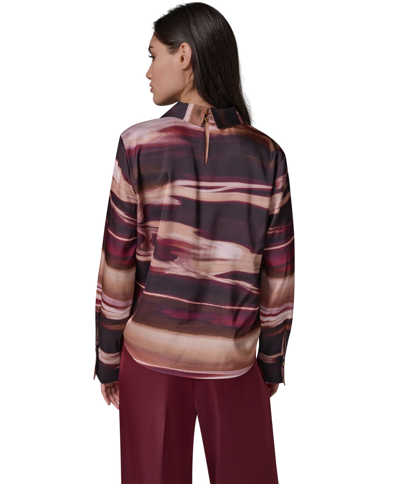 Women's Long-Sleeve V-Neck Satin Blouse