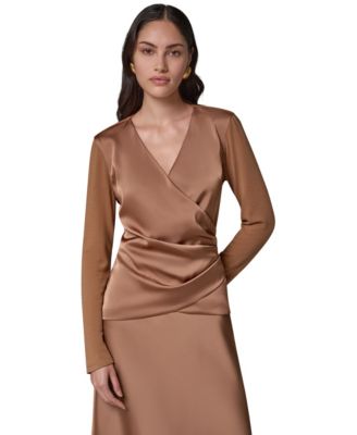 Women's Satin Long-Sleeve Wrap Top